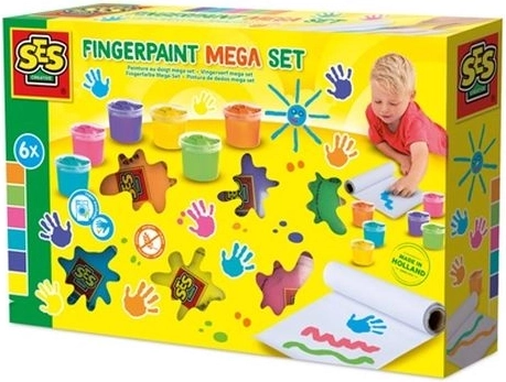 SES Creative mega finger paint set with 6 colors (110 ml each) and 2 m paper roll