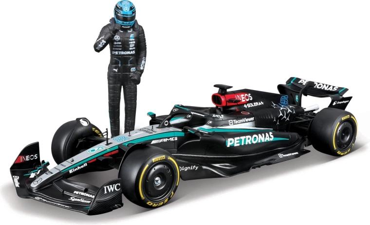 Bburago F1 modelis Mercedes-AMG Petronas W15 2024 George Russell 1:24 ar figūriņu