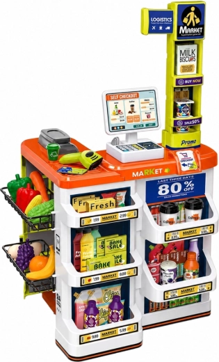 Realistic cash register and shelf unit like in a store