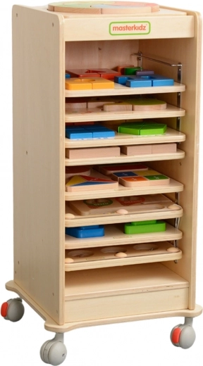 Koka kaste izglītojošajām tāfelēm MASTERKIDZ 28 × 28 cm uz riteņiem