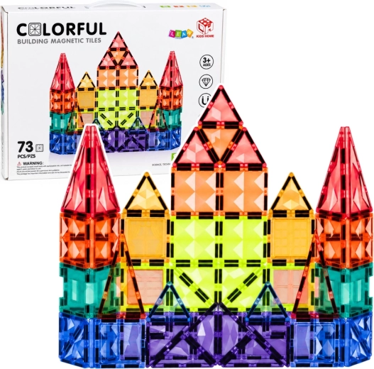 Magnētiskais konstruktors – krāsaini 3D paneļi STEM (73 detaļas)