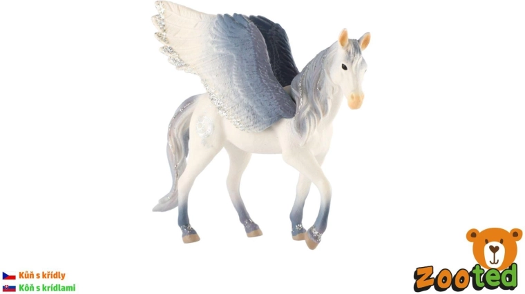 Zooted White and Gray Winged Pegasus Horse 14 cm