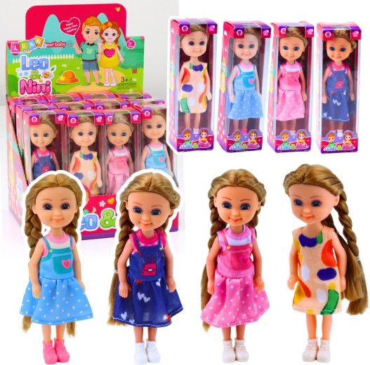Mini lelle ar gariem matiem kleitā 15 cm