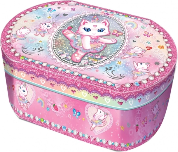 Pecoware oval musical jewelry box with a ballerina cat