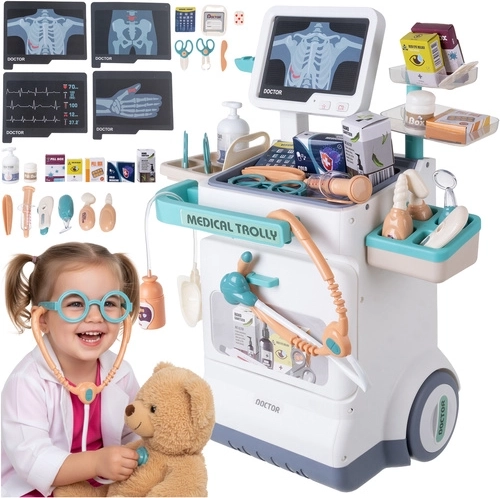 Kids’ medical station on a trolley with ECG and X-ray, 26 pieces