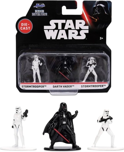 Komplekts ar 3 figūriņām STAR WARS: Darth Vader un 2× Stormtrooper – Jada Toys Nano Metalfigs