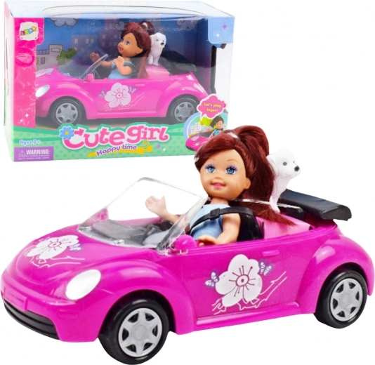 Mini Doll with Pink Convertible and Puppy
