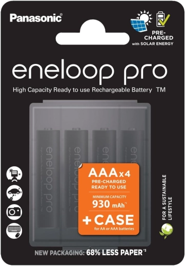 Rechargeable AAA Batteries PANASONIC Eneloop Pro + storage box, 4 pcs