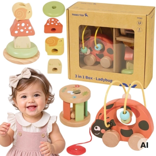 Koka izglītojošais komplekts mārīte 3 vienā (8 daļas) TOOKY TOY