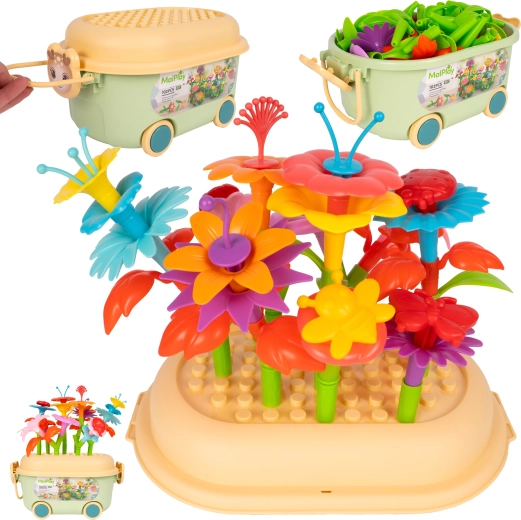 Flower Building Set 102 pieces with Cart and Watering Can