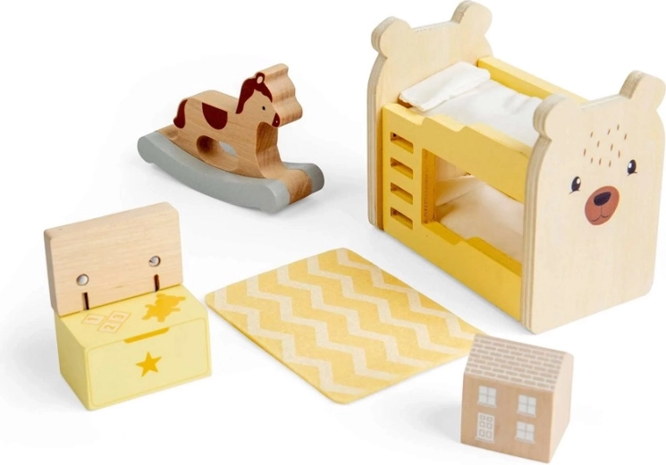 Koka mēbeles leļļu namiņam – bērnu istaba BIGJIGS TOYS