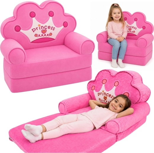 Izvelkams bērnu krēsliņš 2v1 princese ar kroni rozā - 1 gab.