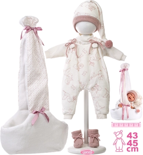 Llorens apģērbu komplekts lellēm New Born 40–42 cm ar auduma plecu somu-nēsātāju, 5 daļu komplekts