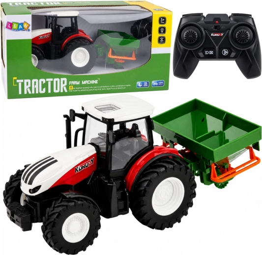 RC lauksaimniecības traktors ar sējmašīnu 1:24 ar LED gaismām (sarkans)