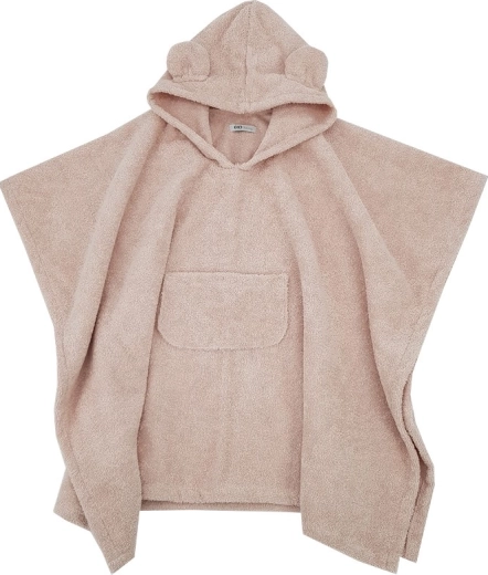 EKO kokvilnas pončo bērniem ar kapuci un austiņām powder pink 75 × 120 cm