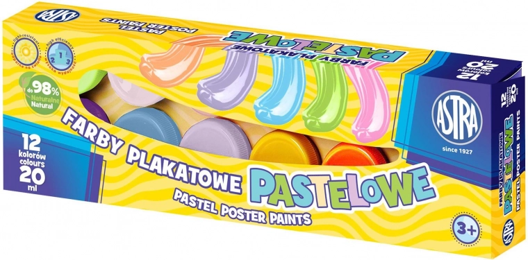 Pastelkrāsu tempera krāsas ASTRA 12×20 ml