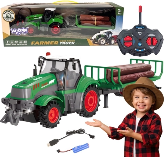 Woopie RC traktors ar piekabi malkai mērogā 1:24