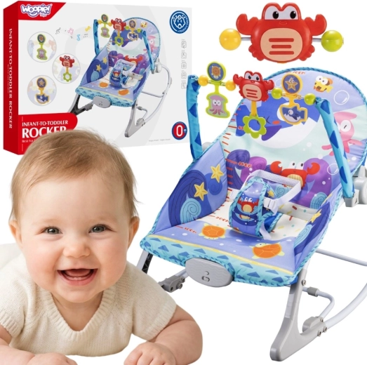 Woopie Baby šūpuļkrēsliņš zīdainim un vibrējošs bouncer 2v1 krabis