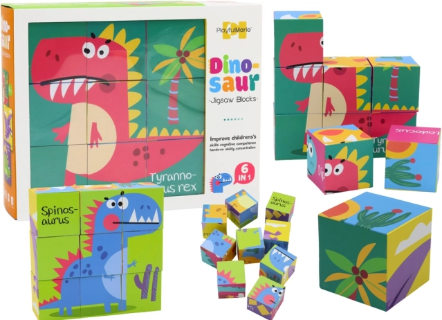 Izglītojoši puzles klucīši 6 vienā Dino pasaule, 9 detaļas