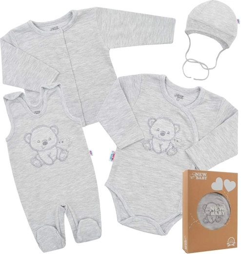 Jaundzimušā sākuma komplekts uz dzemdību namu New Baby Sweet Bear, pelēks, 4 daļas