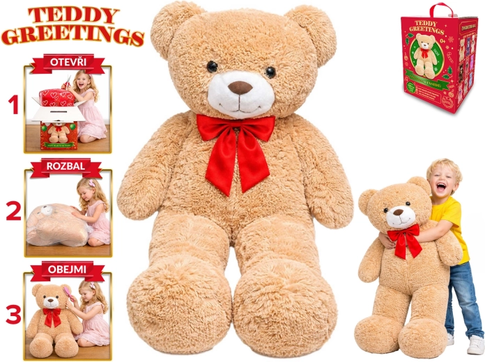 Teddy Greetings plīša lācis ar banti, 120 cm, bēšs