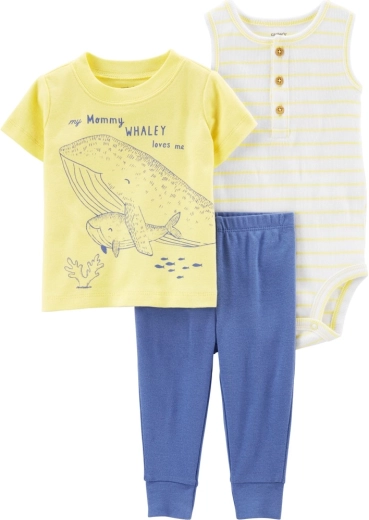 Carter's 3 daļu komplekts zēnam Yellow Ocean – krekls ar īsām piedurknēm, sporta bikses un bodijs bez piedurknēm – NB/ izm. 56