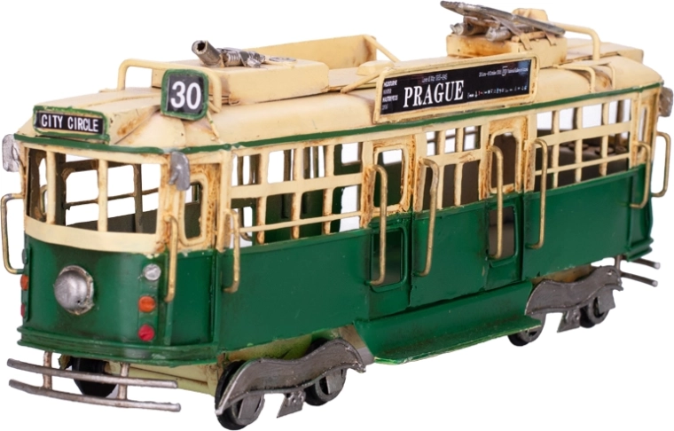 Metal Tram Model Prague – Green Vintage Decoration with Freewheel