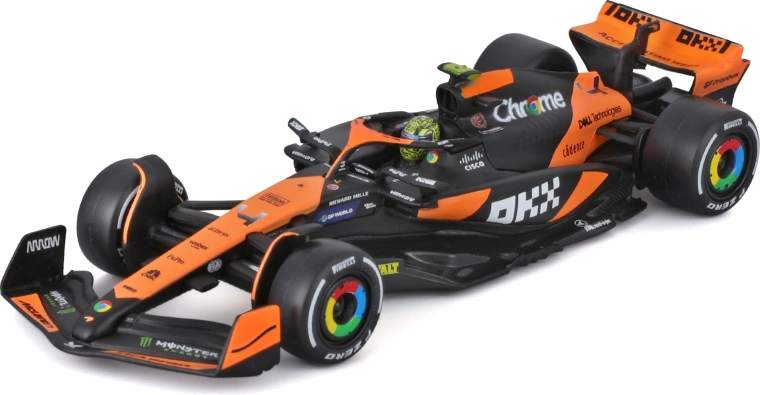 Metāla modelis Bburago 1:43 McLaren MCL38 2024 #4 Lando Norris ar pilotu prezentācijas kastītē