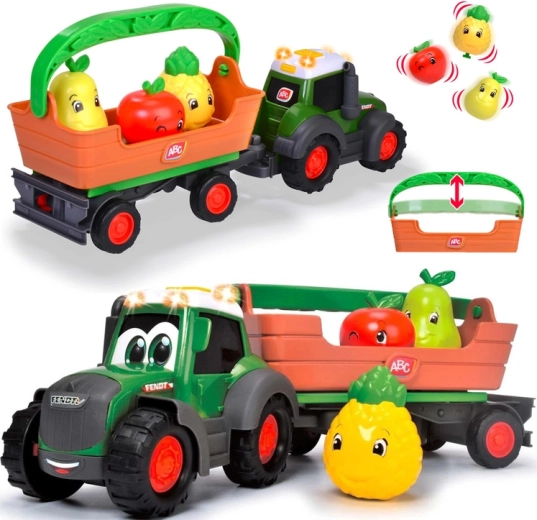 Interactive Fendt tractor with detachable trailer and fruit