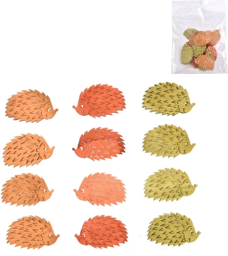 Koka ezīša dekorācija 4 cm, 3 krāsu mikss, 12 gab.