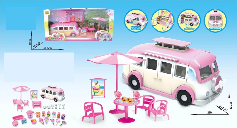 Pink Fold-Out Ice Cream Shop Caravan with Extensive Accessories