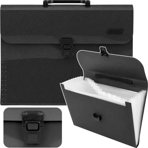 Accordion document organizer A4 with handle, 13 compartments, black