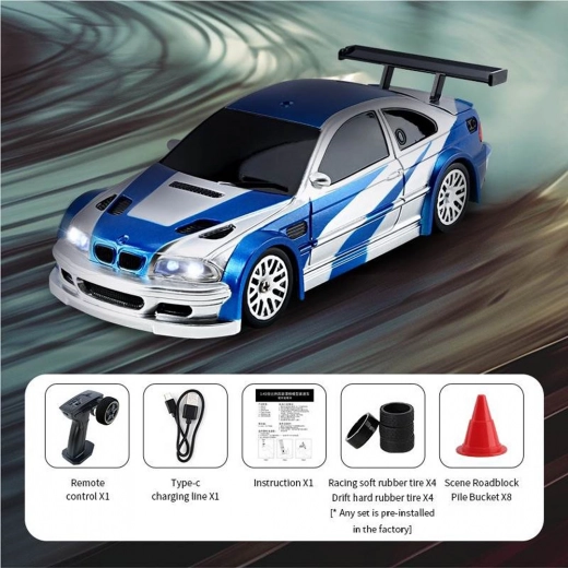 RC drifta auto 1:43, zils, ar piederumiem