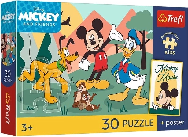 Trefl Disney Mickey un draugi bērnu puzle 30 gabaliņi + plakāts