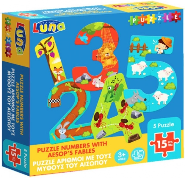 Luna Puzzle with Numbers and Aesop's Fables for Children