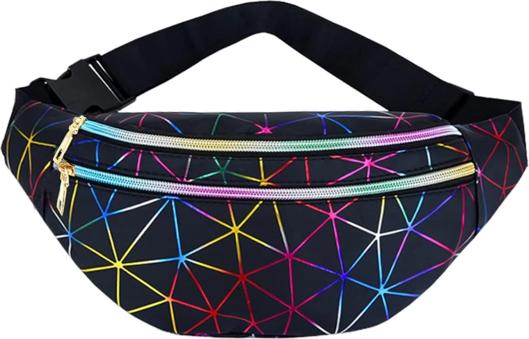 Unisex jostas soma ar hologrāfisku ģeometrisku rakstu, 3 kabatas, regulējama siksna