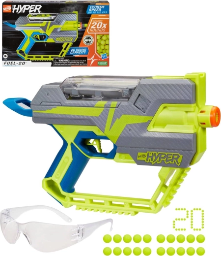 Hasbro Nerf Hyper Fuel-20 blāsters ar lodītēm un aizsargbrillēm