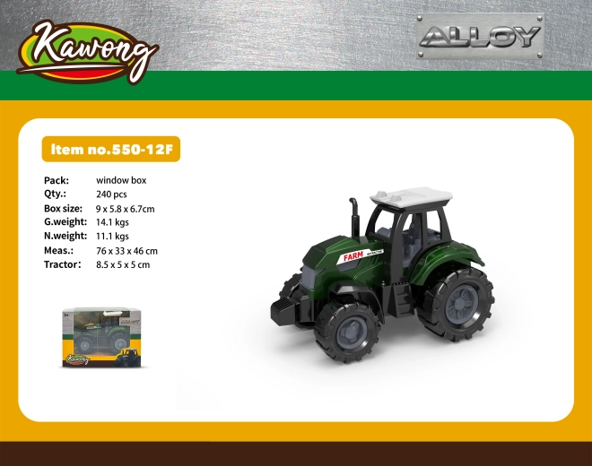 Metāla traktors 8,5 cm ar brīvgaitas riteņiem