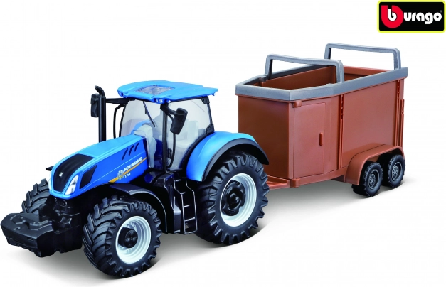 Bburago Farmland traktors New Holland T7.315 HD ar lopu dzīvnieku pārvadāšanai 10 cm