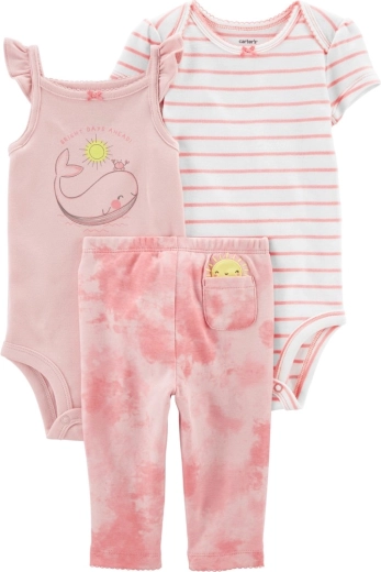 CARTER'S 3 daļu komplekts meitenēm Pink Whale (legingi + bodijs ar īsām piedurknēm + bodijs bez piedurknēm) – NB/ izm. 56