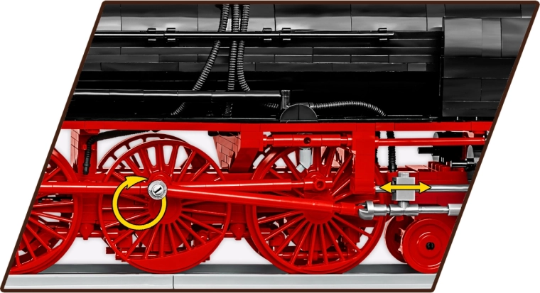 Functional wheel mechanism like that of a real locomotive