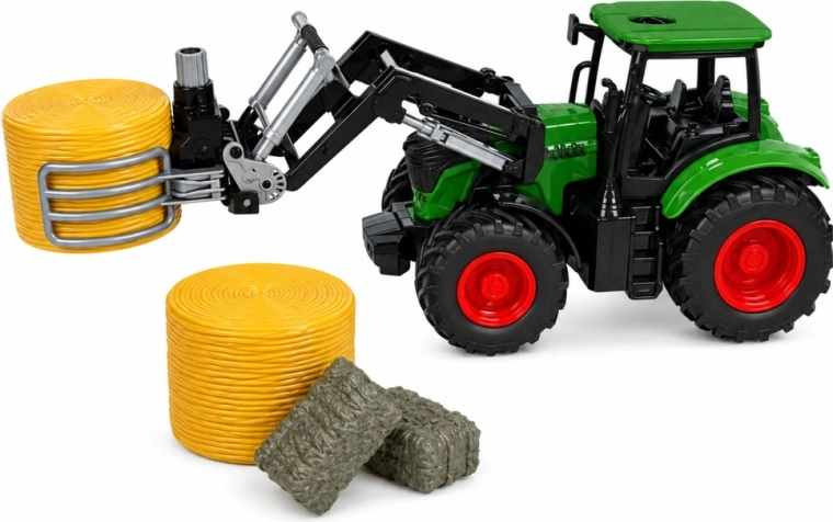 Movable bale grab and front loader
