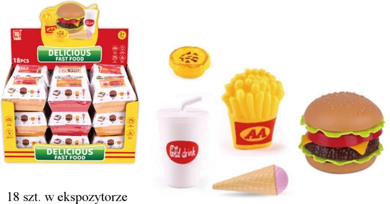 Bērnu ātrās ēdināšanas komplekts – hamburgers, frī kartupeļi, dzēriens un saldējums