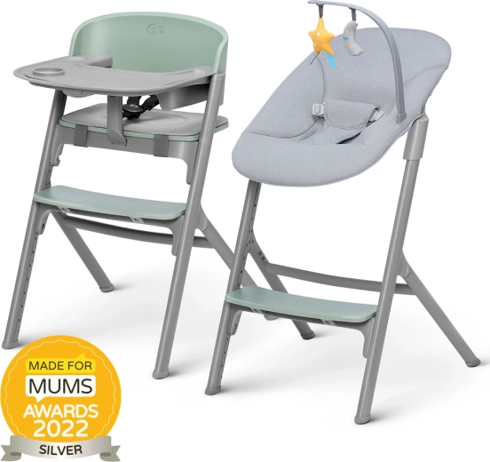 Kinderkraft Select augošā ēdamkrēsliņa komplekts Livy Olive Green + šūpuļkrēsliņš Calmee