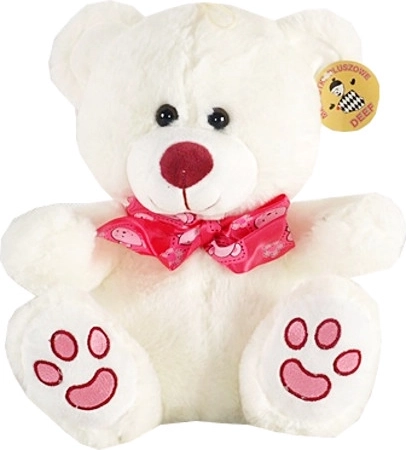 Plush teddy bear with a purple nose
