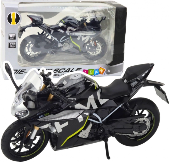 Metal sports motorcycle 1:12 with lights and sounds – black