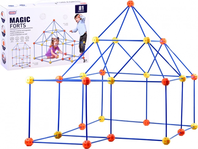 Construction kit with large straws and connectors, 81 pieces