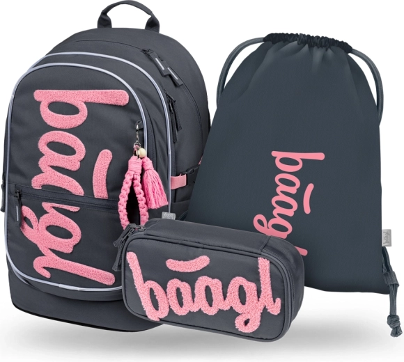 Baagl school set Core Logo pink – backpack, pencil case and GRS drawstring bag
