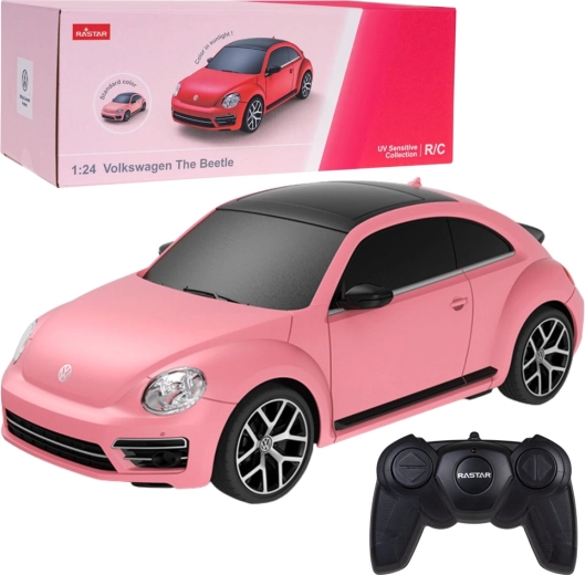 RC auto VOLKSWAGEN Beetle 1:24 Rastar rozā ar UV krāsas maiņu