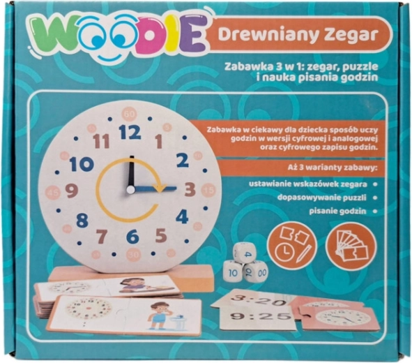Koka mācību pulkstenis WOODIE 3v1